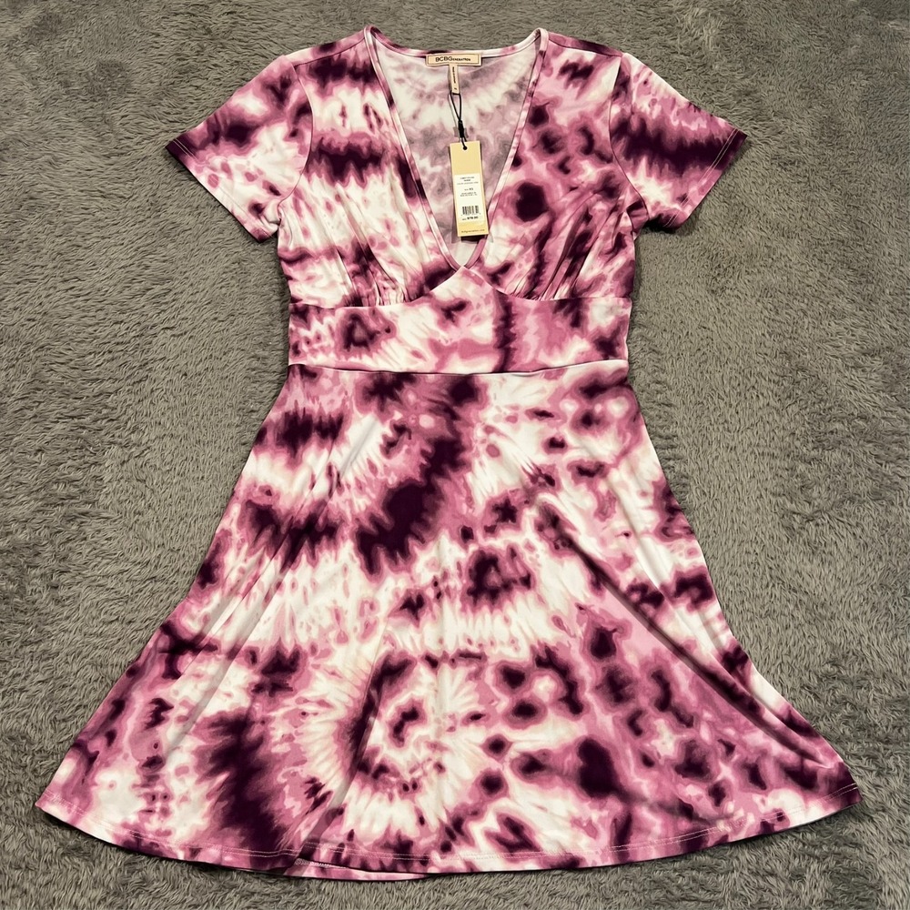 BCBGeneration Mini Dress Tie Dye‎ V-Neck Lavender Herb Purple Womens XS
